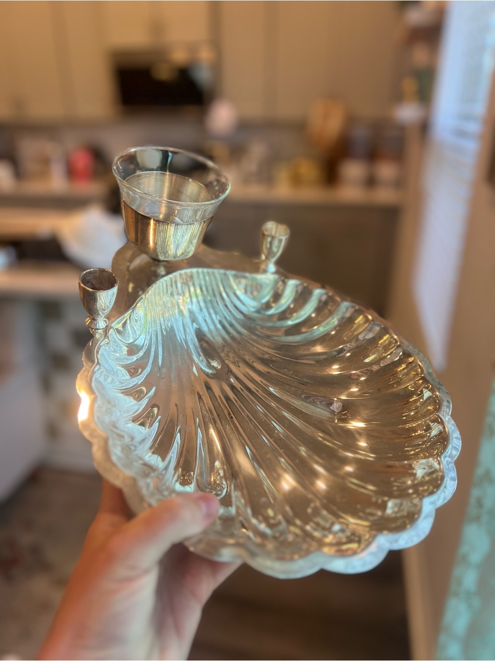 Shell-Shaped Silver Serving Dish with Candle Holders